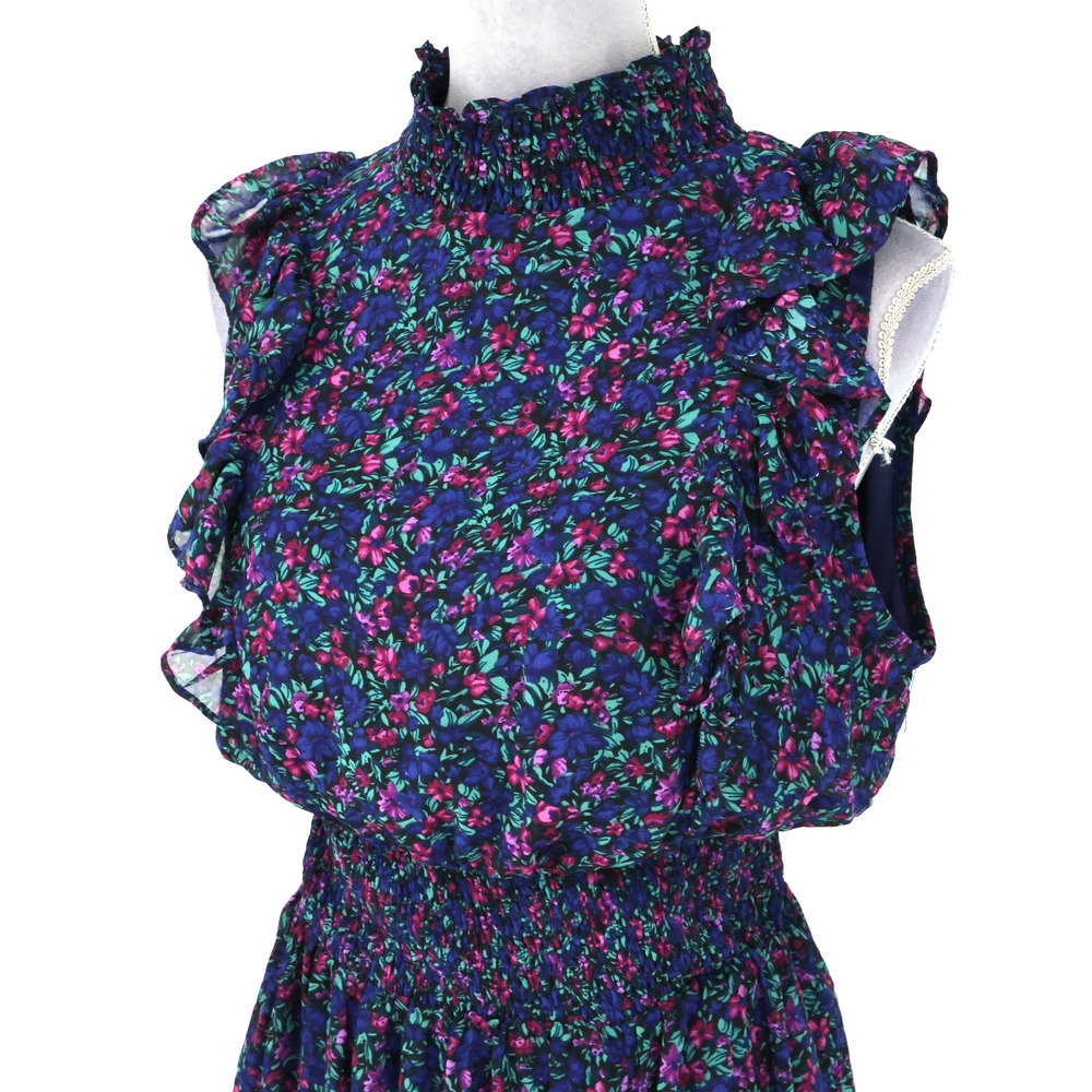 Lulus Dress Womens Large Navy Blue Evalina Floral Chiffon Ruffles Smocked Maxi - Picture 8 of 16